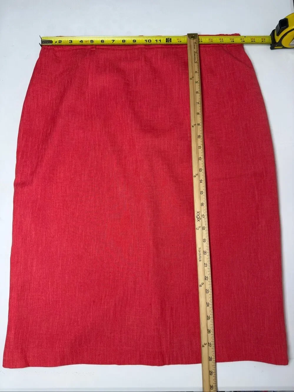 Devernois Vintage Red Linen Blend Pencil Skirt French Designer US XL
